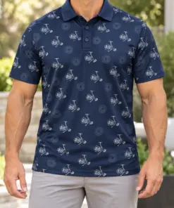 Reel Contour Rings Midnight Pewter Polo Shirt - Model wearing the product