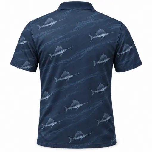 Sailfish Fan Current Ink Smoke Polo Shirt - Back view