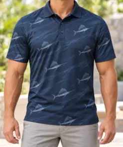 Sailfish Fan Current Ink Smoke Polo Shirt - Model wearing the product