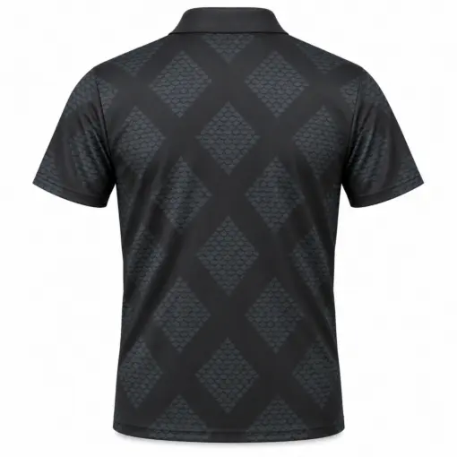 Scale Broken Argyle Graphite Petrol Polo Shirt - Back view