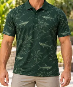 Tarpon Mangrove Veil Forest Smoke Polo Shirt - Model wearing the product