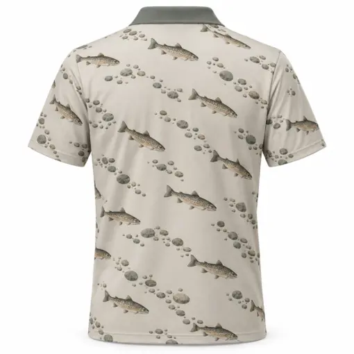 Trout Pebble Mosaic Stone Slate Polo Shirt - Back view