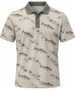 Trout Pebble Mosaic Stone Slate Polo Shirt - Front view