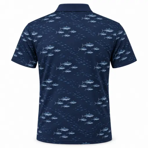 Tuna Shoal Dashes Navy Steel Polo Shirt - Back view