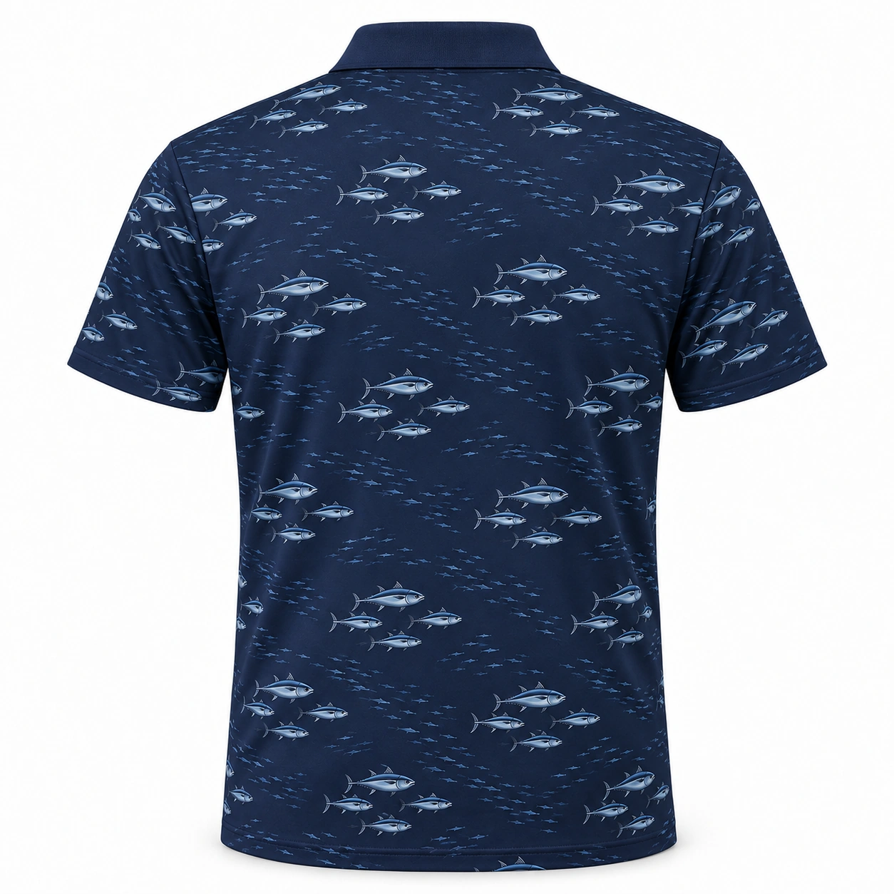 Tuna Shoal Dashes Navy Steel Polo Shirt - Back view