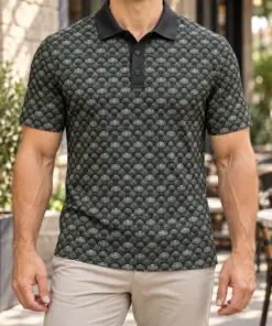 Turkey Fan Canopy Charcoal Moss Polo Shirt - Model wearing the product