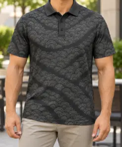 Turkey Fan Current Graphite Sage Polo Shirt - Model wearing the product
