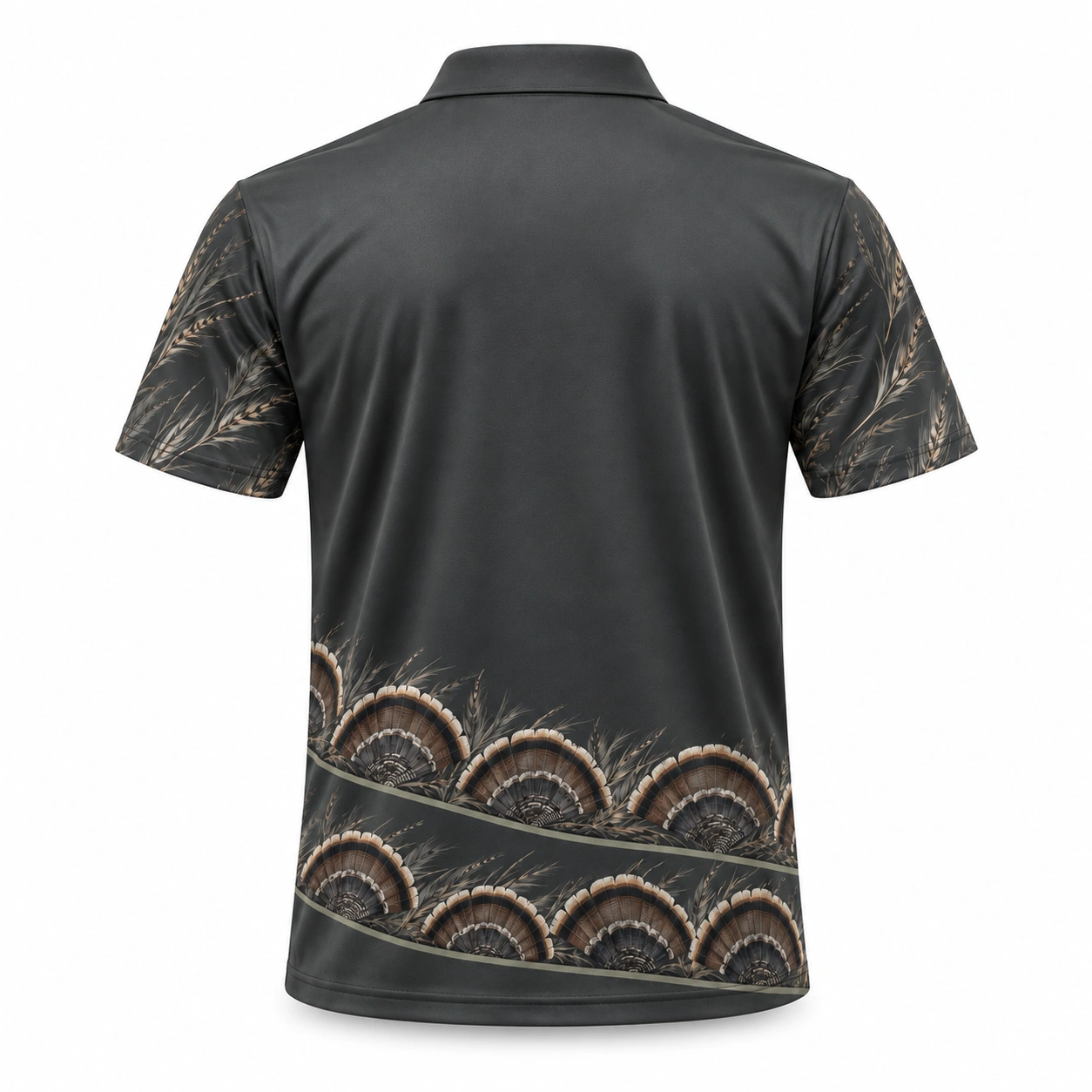 Turkey Fan Hem Crescents Charcoal Sage Polo Shirt - Back view
