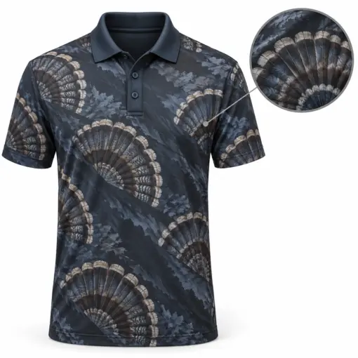 Turkey Fan Layered Ribbon Slate Smoke Polo Shirt - Front view