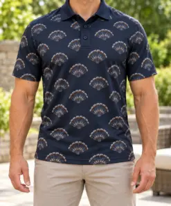 Turkey Fan Open Arch Ink Pewter Polo Shirt - Model wearing the product