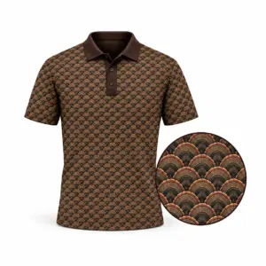 Turkey Fan Weave Bark Copper Polo Shirt