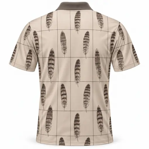 Turkey Feather Fine Window Oat Graphite Polo Shirt - Back view