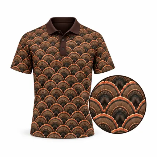 Turkey Grand Fan Weave Bark Copper Polo Shirt - Front view