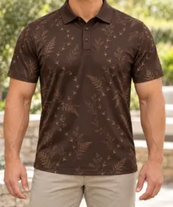 Turkey Track Fern Drift Espresso Stone Polo Shirt - Model wearing the product