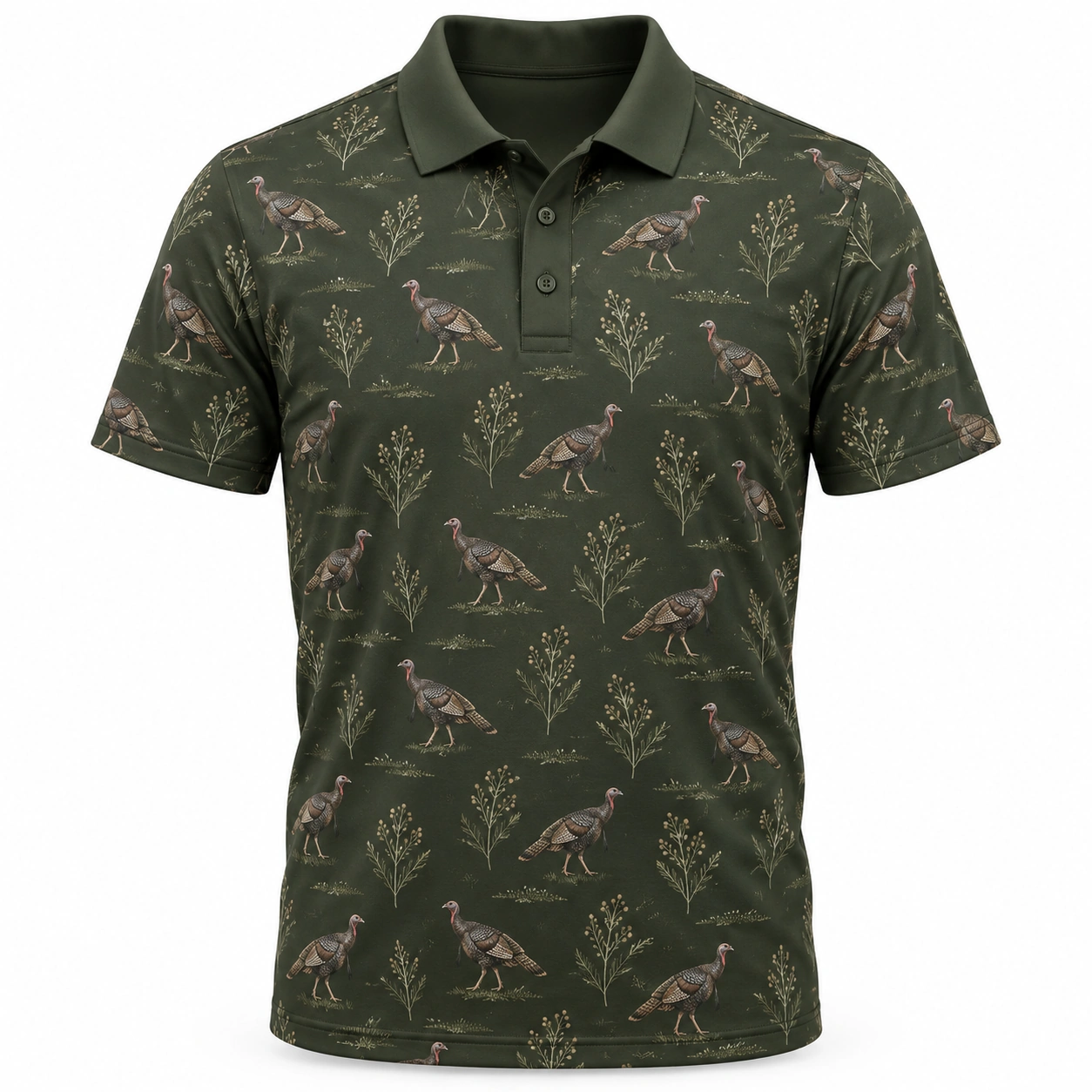 Turkey Walking Seed Ledger Moss Stone Polo Shirt - Front view