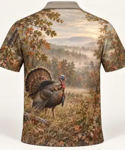 Turkey Woodland Morning Polo Shirt - Back view