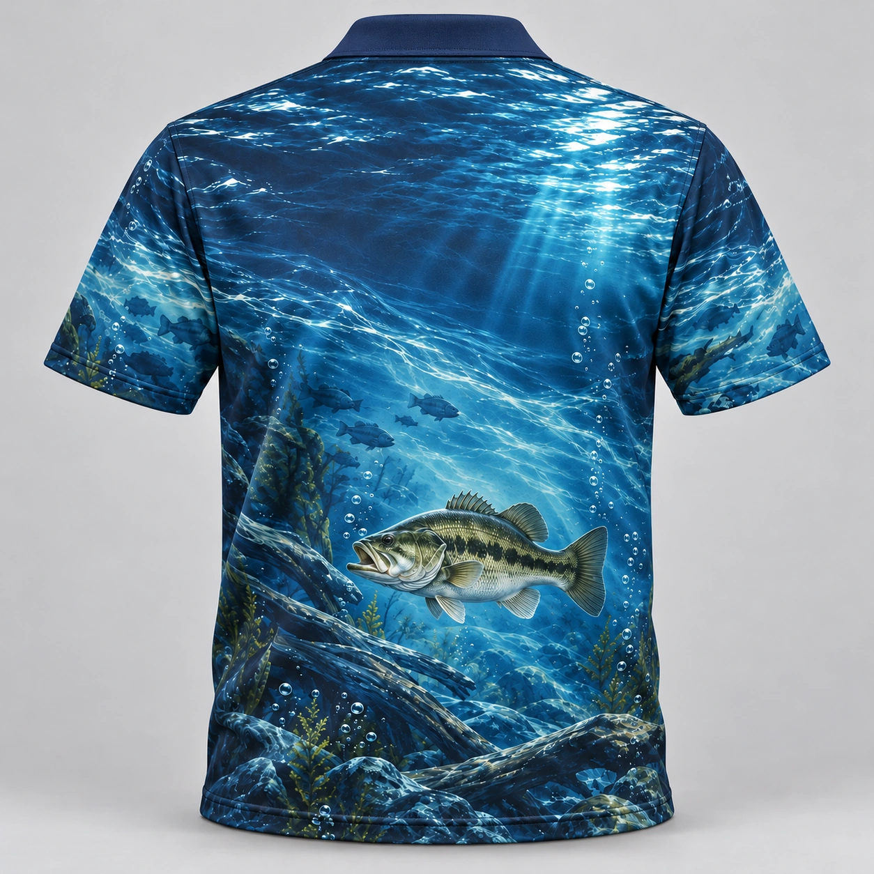 Underwater Bass Blue Current Polo Shirt - Back view