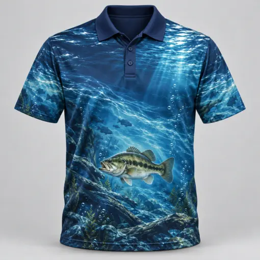 Underwater Bass Blue Current Polo Shirt - Front view