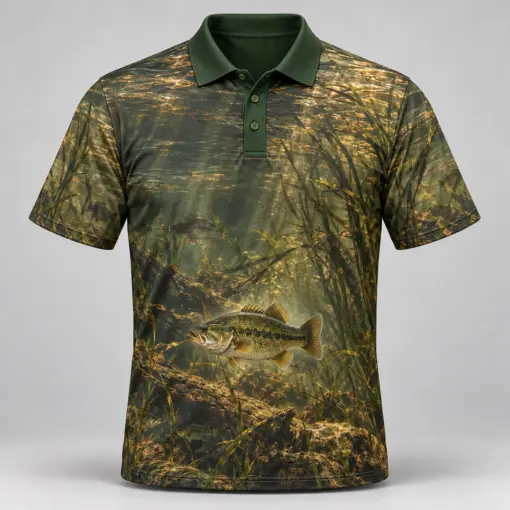 Underwater Bass Bronze Lake Polo Shirt - Front view