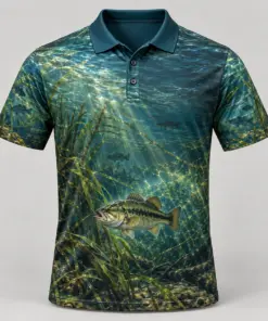 Underwater Bass Deep Teal Polo Shirt - Front view