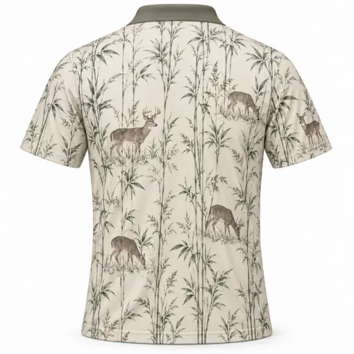 Whitetail Bamboo Etching Pearl Moss Polo Shirt - Back view