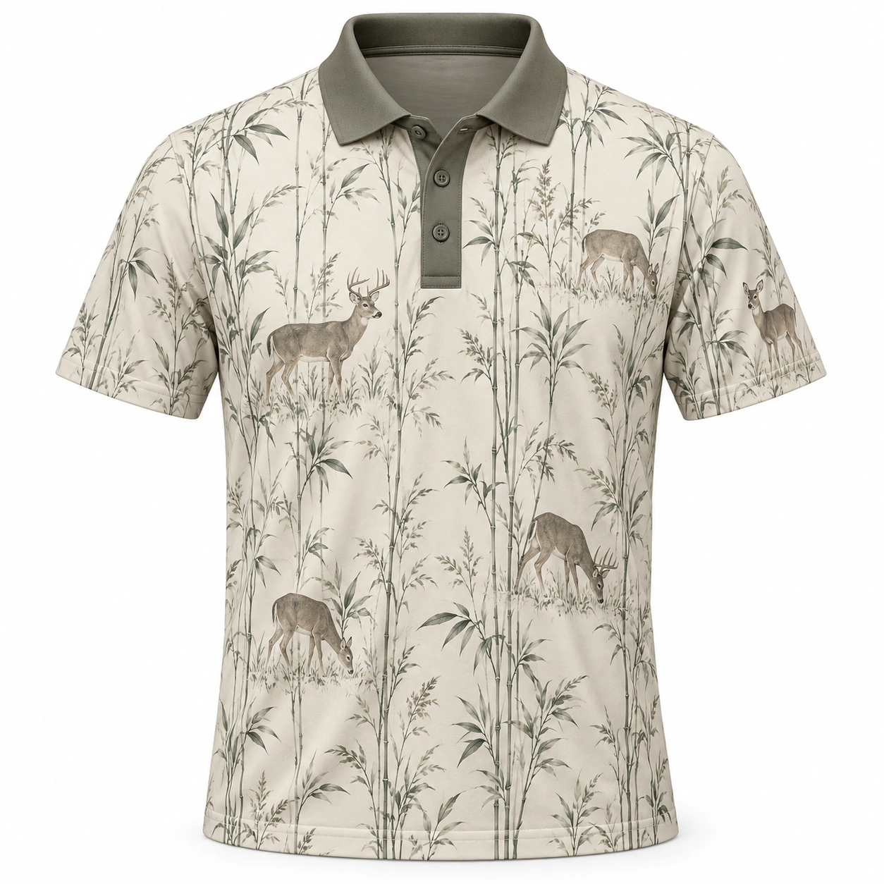 Whitetail Bamboo Etching Pearl Moss Polo Shirt - Front view