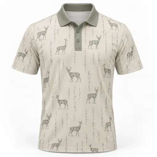 Whitetail Birch Contour Stone Sage Polo Shirt - Front view