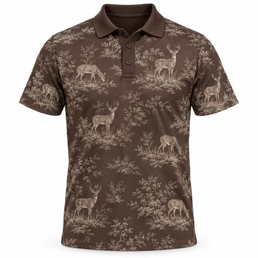 Whitetail Bramble Toile Espresso Sand Polo Shirt - Front view