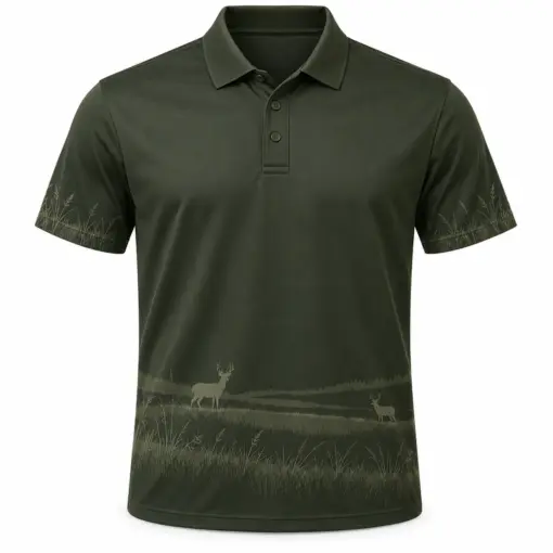 Whitetail Quiet Horizon Moss Smoke Polo Shirt - Front view