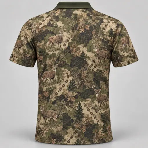 Whitetail Woodland Olive Tracks Polo Shirt - Back view