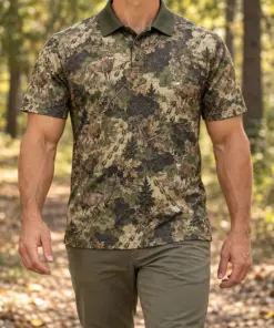 Whitetail Woodland Olive Tracks Polo Shirt - Model wearing the product