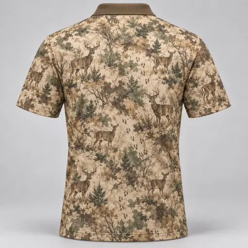 Whitetail Woodland Sand Brush Polo Shirt - Back view