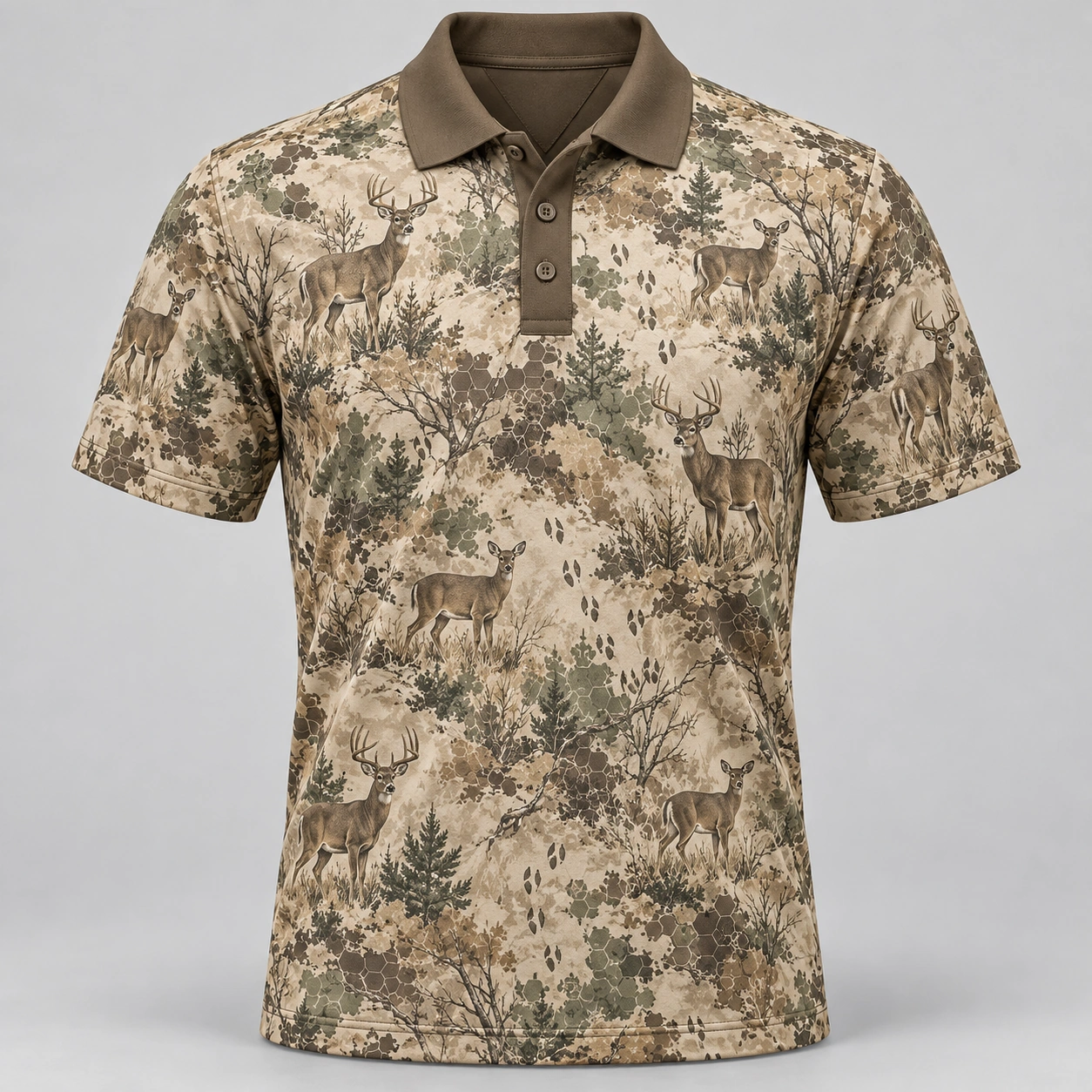 Whitetail Woodland Sand Brush Polo Shirt - Front view