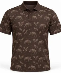 Wild Boar Oak Etching Espresso Taupe Polo Shirt - Front view