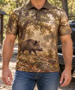 Wild Boar Oakwood Umber Polo Shirt - Model wearing the product