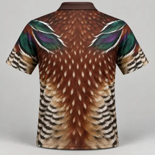 Wood Duck Feathers Chestnut Emerald Polo Shirt - Back view