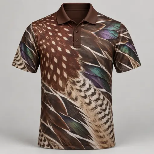 Wood Duck Feathers Espresso Pearl Polo Shirt - Front view