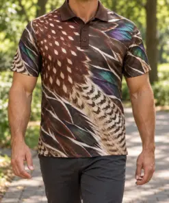 Wood Duck Feathers Espresso Pearl Polo Shirt - Model wearing the product