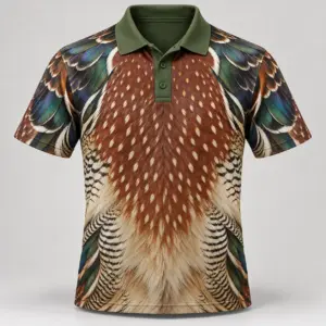 Wood Duck Feathers Moss Copper Polo Shirt